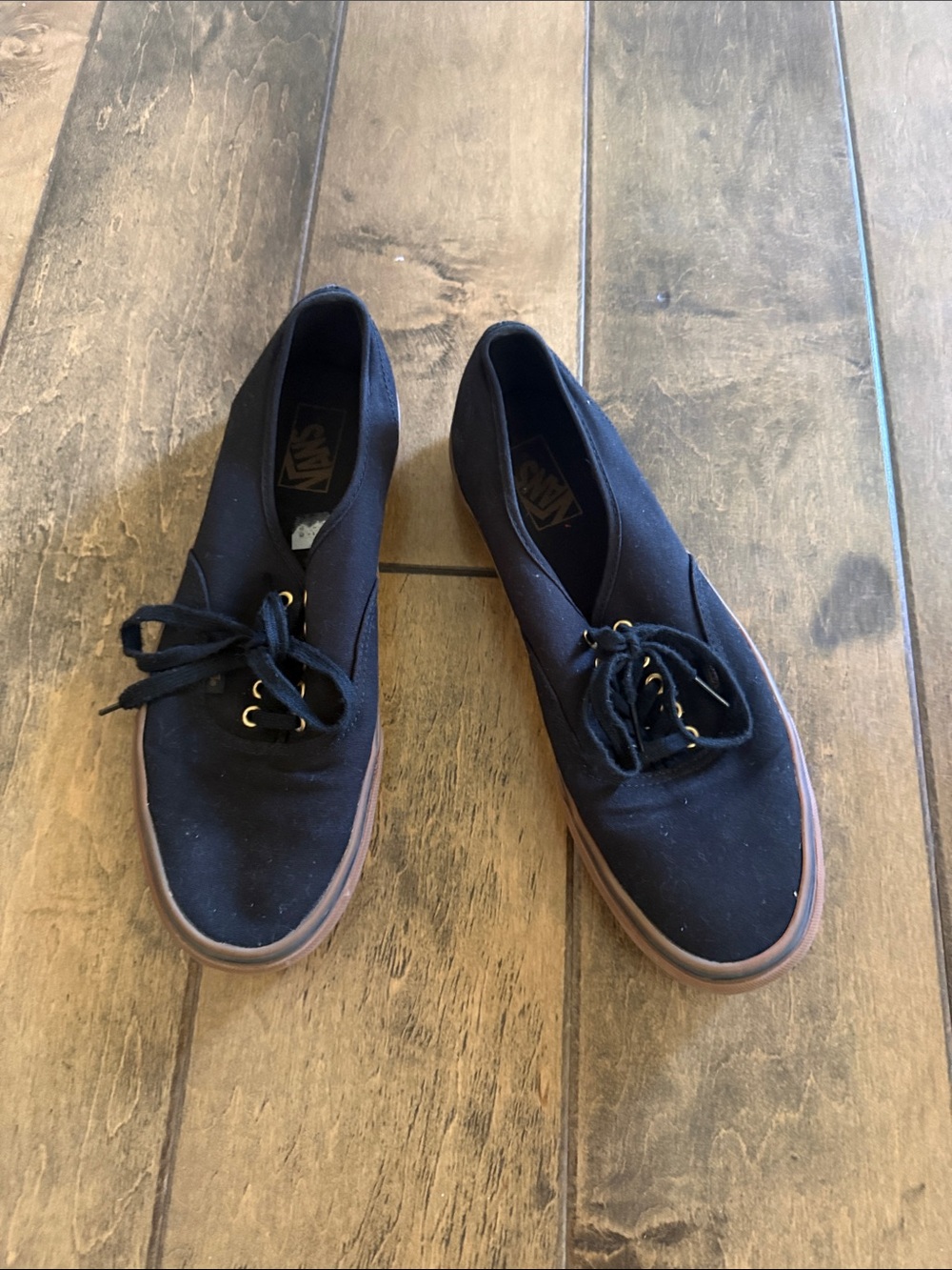 Vans Men’s Black Canvas Sneakers with Brown Gum Sole